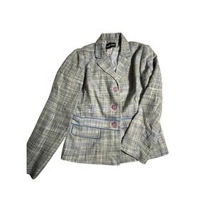 Vintage Sag Harbor Women's Pastel Tweed Jacket Blazer Suit size 12 In blue green